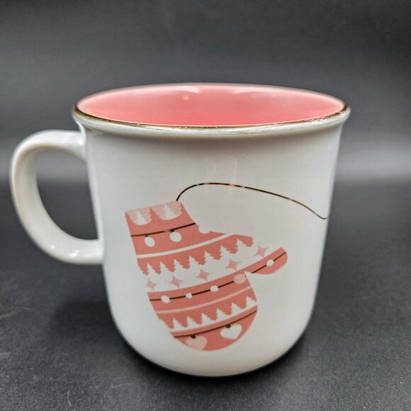 Davids Tea Pink Mittens Tea Cup Mug Coffee Gold Rim Read - Picture 5 of 10
